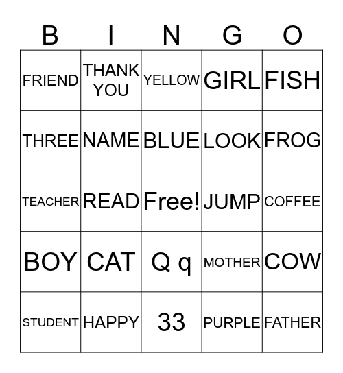 American Sign Language Bingo Card