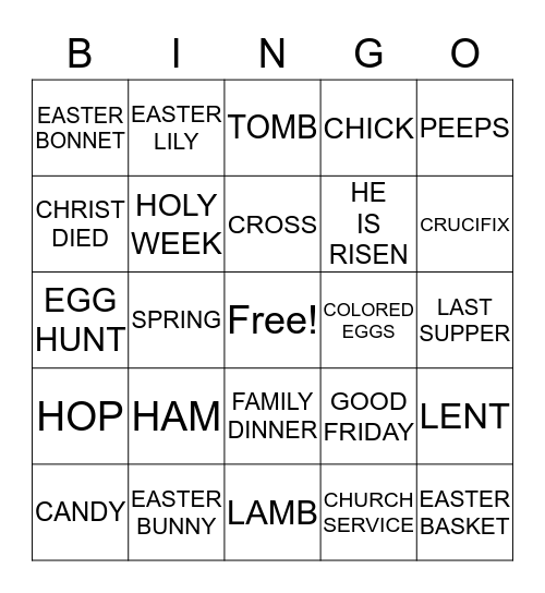 EASTER BINGO 2017 Bingo Card