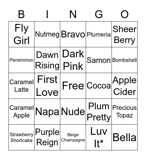 LipSense Bingo Card