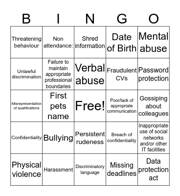 Professionalism at Work  Bingo Card