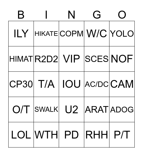 Untitled Bingo Card