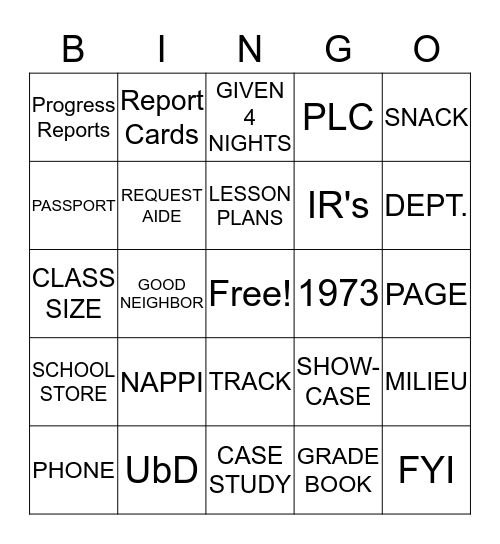WESTBRIDGE ACADEMY BINGO 1 Bingo Card