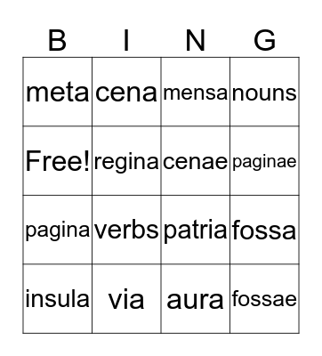 Latin Bingo - Chapter 2 Bingo Card