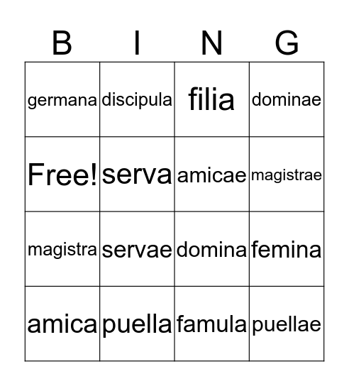 Latin Bingo - Chapter 4 Bingo Card