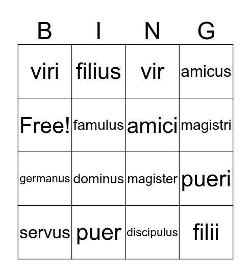 Latin Bingo - Chapter 6 Bingo Card