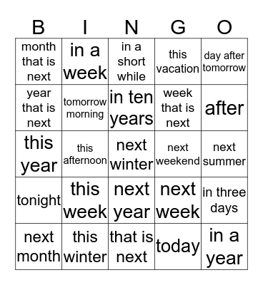 Marcadores temporales de futuro Bingo Card