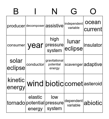 Academic Vocabulary Review Bingo Card