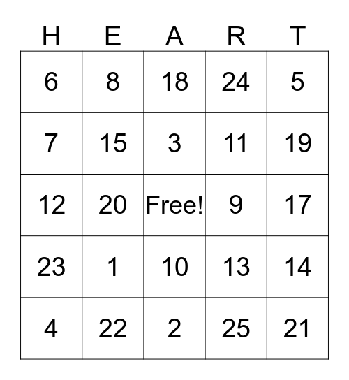 HEART BINGO Card