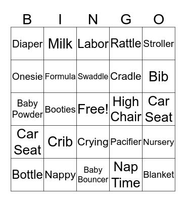 Baby Shower Bingo Card