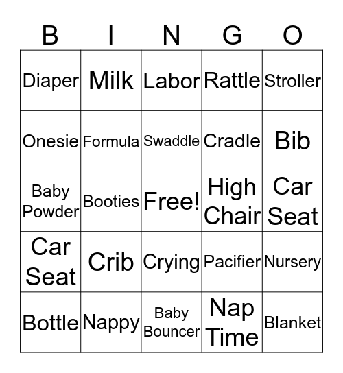 Baby Shower Bingo Card