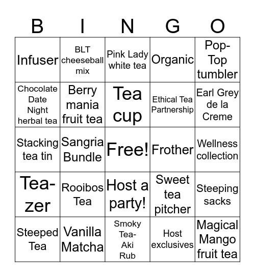 Ruby's Tea Party Bingo Card