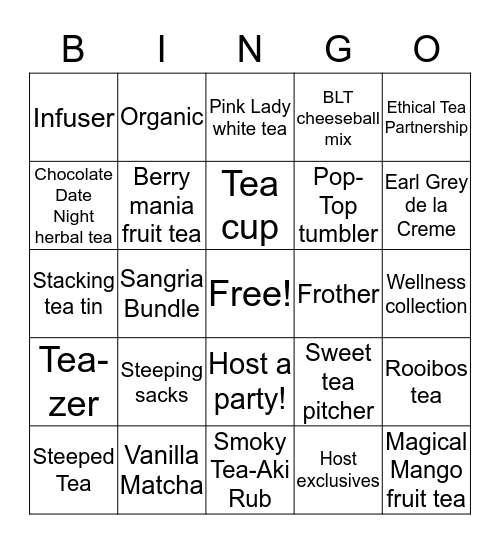 Ruby's Tea Party Bingo Card