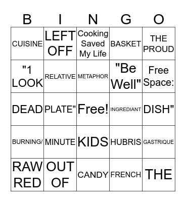 Chopped BINGO Card