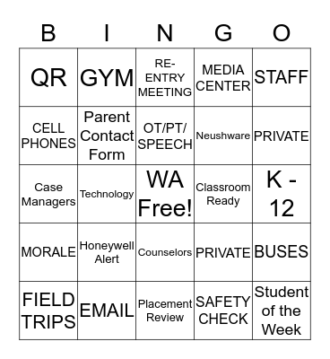 WESTBRIDGE ACADEMY BINGO 2 Bingo Card