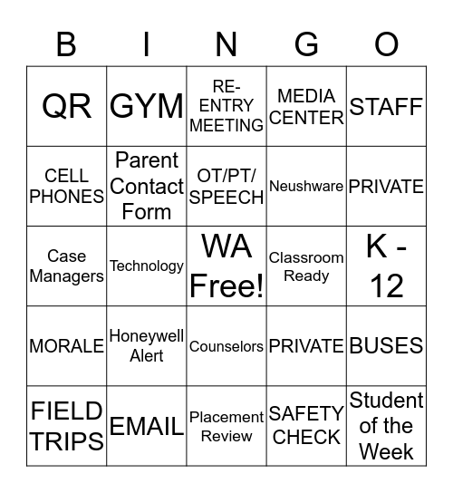 WESTBRIDGE ACADEMY BINGO 2 Bingo Card