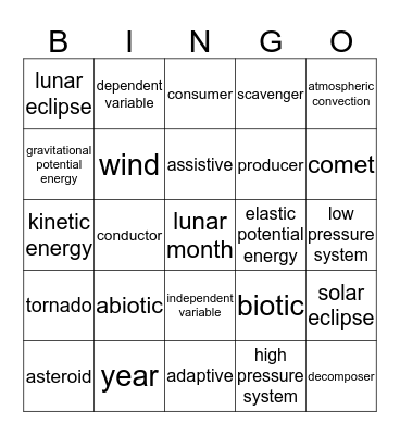 Academic Vocabulary Review Bingo Card
