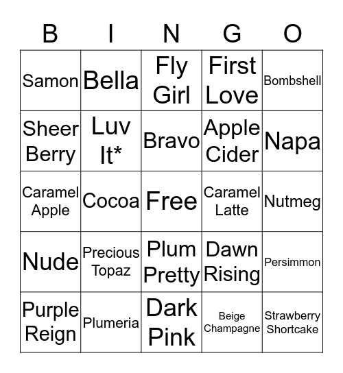LipSense Bingo Card