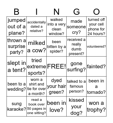 Getting to know you. Have you ever....... Bingo Card