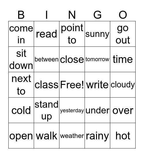 Chapter 2 Bingo Card