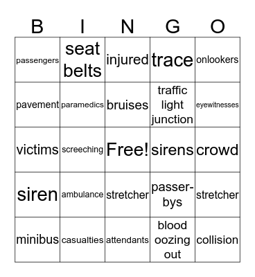 Nasty Accident Bingo Card