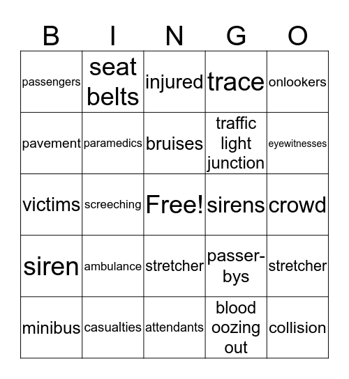 Nasty Accident Bingo Card