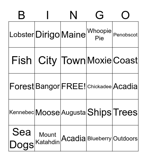 State of Maine Bingo Card