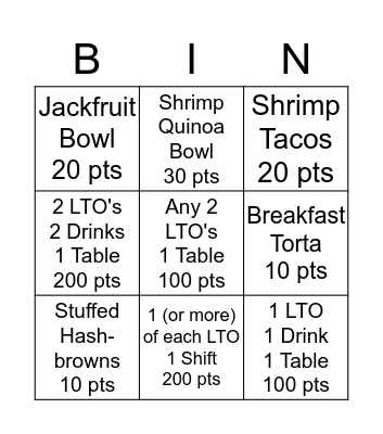 Skee Ball Bingo Card