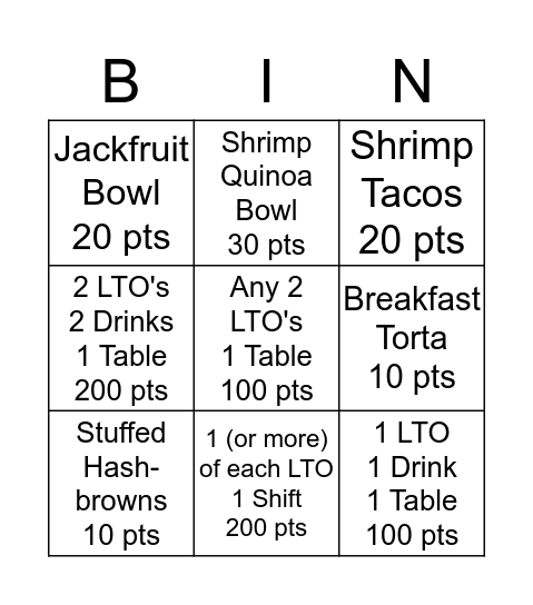 Skee Ball Bingo Card