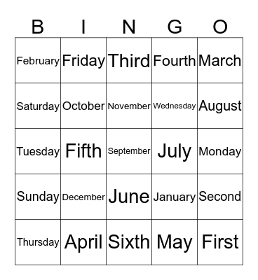 Months of the Year & Days of the Week Bingo Card