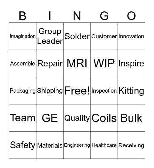 GE HEALTHCARE COILS Bingo Card