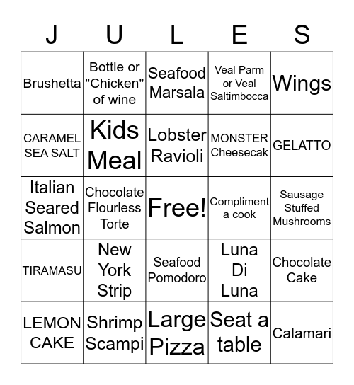 MARVELOUS MONDAY "JULES" Bingo Card
