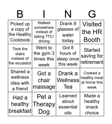 BCG Wellness Day Bingo Card