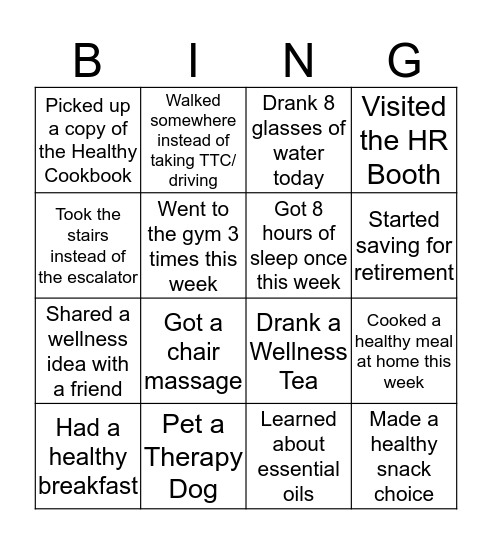 BCG Wellness Day Bingo Card