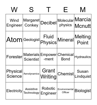 Women in STEM Bingo Card