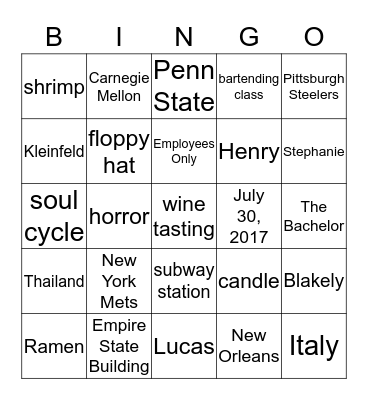 A Perfect Blend~Stephanie&Henry Bingo Card