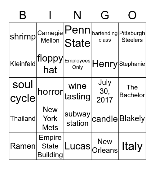 A Perfect Blend~Stephanie&Henry Bingo Card