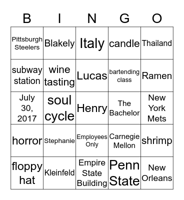 A Perfect Blend~Stephanie&Henry Bingo Card