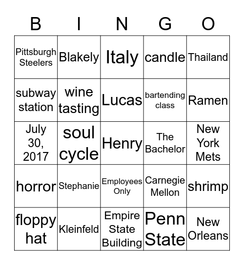 A Perfect Blend~Stephanie&Henry Bingo Card