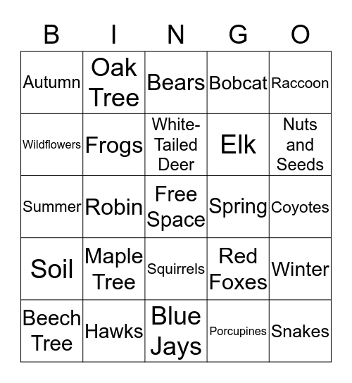Deciduous Forest Bingo Card