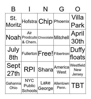 Eileen and HenryBingo Card