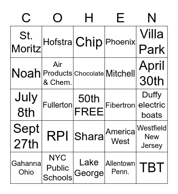 Eileen and Henry Bingo Card