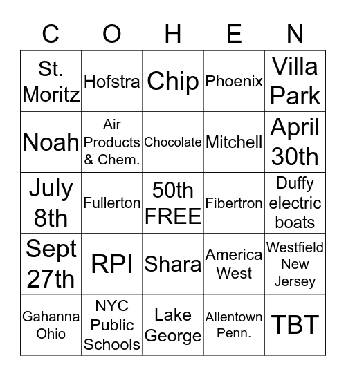 Eileen and Henry Bingo Card