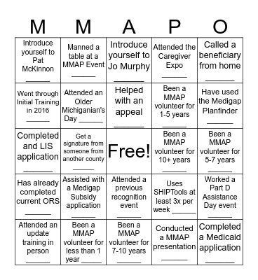 MMAP Bingo! Bingo Card