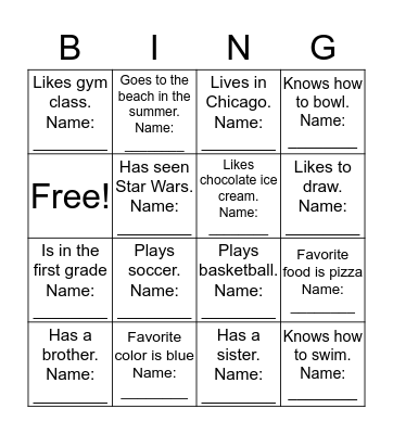 Questions Bingo: Find someone who... Bingo Card