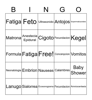 Marisa's BabyShower Bingo Card