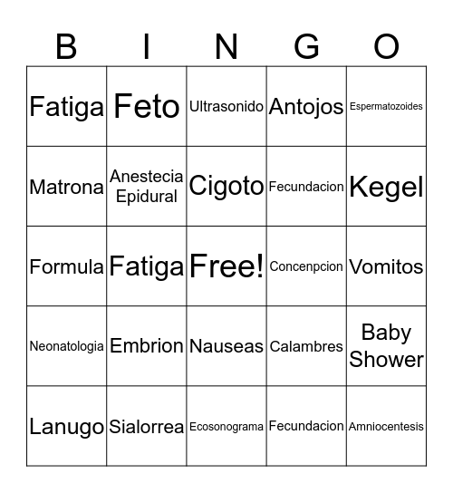 Marisa's BabyShower Bingo Card