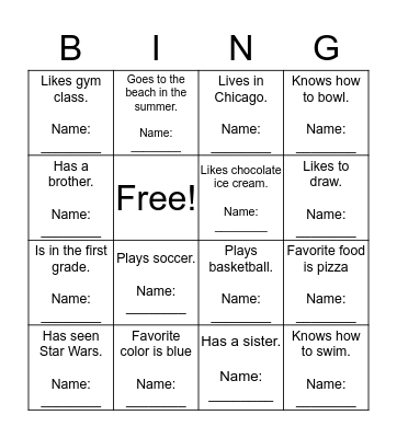 Questions Bingo: Find someone who... Bingo Card