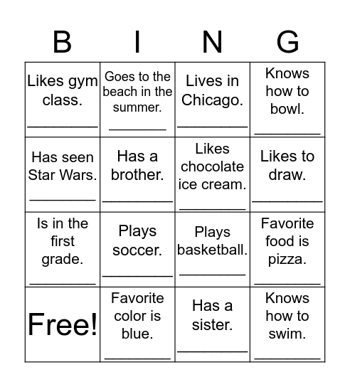 Questions Bingo: Find someone who... Bingo Card