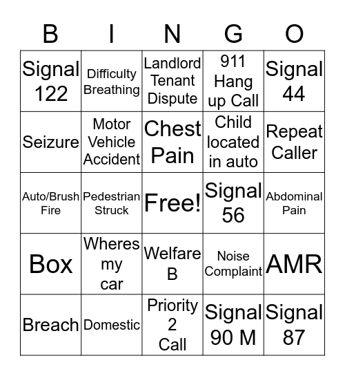 Dispatcher Bingo Card