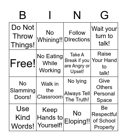 Rules for Room 27 and 28 Bingo Card